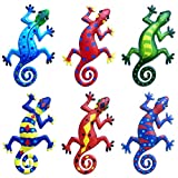 EEEKit 6 Pack Metal Gecko Wall Decor, Outdoor Metal Hanging Lizard Wall Art, Lizard Wall Sculptures & Statues Decoration for Home, Office, Garden, Farmhouse, Porch, Patio, Lawn, Fence, Backyard