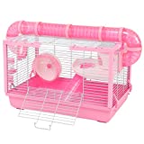 AOCZZ Large Hamster Cages, Gerbil Haven Habitat, Portable Guinea Pig Cage for Syrian Rat Mouse Hamster Cages and Habitats with Tubes Bathroom (Pink-18.5 x 11.8 x 11.8“)