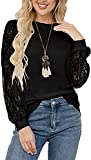 HAOMEILI Women’s Long Sleeve Tops Lace Casual Loose Blouses T Shirts L Black-H