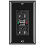 ANKO GFCI Outlet 15 Amp, Tamper-Resistant, Weather Resistant Receptacle Indoor or Outdoor Use, 2 LED Indicator with Decor Wall Plates and Screws, Black