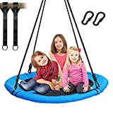 Trekassy 700lb 40 Inch Saucer Tree Swing for Kids Adults 900D Oxford Waterproof with 2pcs 10ft Tree Hanging Straps, Steel Frame and Adjustable Ropes