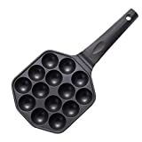 Takoyaki Grill Pan,14 Holes Nonstick Takoyaki Grill Pan Cooking Baking Mold Tool for Making Poffertjes Pancake Balls,Thai Kanom Krok and Other Small Desserts,1.57" Hole Diameter