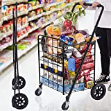 AOSION Grocery Shopping Cart,Portable Utility Cart,Folding Shopping Carts for Groceries Laundry Luggage Travel,Black