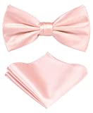 TIE G Solid Color Pre-tied Bow Tie and Pocket Square Sets in Gift Box (Blush)