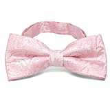 TieMart Pre-Tied Adjustable Band Collar Bow Tie (Pale Pink Clara Paisley)