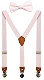 SUNNYTREE Baby Girls' Suspenders and Bow Tie Adjustable with Strong Heart Clips 24 inches Light Pink
