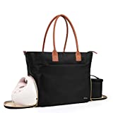 Teamoy Breast Pump Travel Bag, Leather Handle Pumping Tote Compatible with Spectra S1,S2, Medela and Cooler Bag, Laptop Breast Pump Storage Bag for Working Moms, Black (PU Handle)