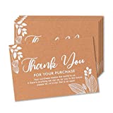 Thank You For Your Order Cards, 50-Pack Thank You For Your Purchase Cards, Kraft, 4 x 6 Inches, Postcard Size