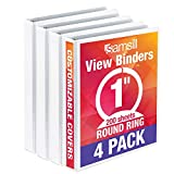 Samsill Economy 3 Ring View Binder, 1 Inch Round Ring – Holds 225 Sheets, PVC-Free / Non-Stick Customizable Cover, White, 4 Pack