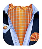 Plaids Ascot Necktie Handkerchief Cufflinks Set for Mens Suit Shirt Orange Cravat