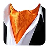 HISDERN Men's Floral Paisley Jacquard Woven Self Cravat Tie Ascot Orange