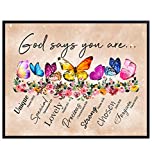 God Says You Are Wall Art - Boho Decor - Christian Inspirational Encouragement Gifts for Women - Bible Verses, Psalms, Scripture Wall Decor - Catholic Religious Gifts - Positive Motivational Quotes