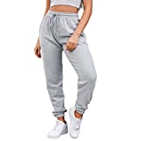 Ferrtye Womens High Waisted Joggers Sweatpants Drawstring Track Long Pants with Pockets Grey