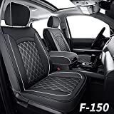 LUCKYMAN CLUB S07-Q2 Waterproof Faux Leather Seat Covers, Fit for 2015-2021 F150 Crew Cab, and 2017-2021 F250 F350 Crew Cab with Center Console Cover(Full Set, Black&White)