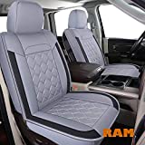 LUCKYMAN CLUB D01-ZGJ Seat Covers Fit for 2011-2022 Ram 1500/2500/3500 Crew/Quad/Double/Regular/Mega Cab Trucks with Waterproof Faux Leather with Center Console Cover(Full Set, Gray)