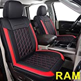 LUCKYMAN CLUB 81D-XFG Ram 1500 Seat Covers Front and Back, Also Fit for Most of The 2006-2020 Ram 2500 3500 Crew Cab& Quad Cab Truck, with Faux Leather (81XFG-Black & Red)