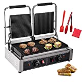 Panghuhu88 110V 3600W Commercial Sandwich Panini Press, Commercial Double Panini Presser Non-Stick Full Grooved Plates 122°F-572°F Temp Control for Hamburgers Steaks Bacons,22.8" x 14.4"