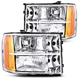 ADCARLIGHTS for 2007 2008 2009 2010 2011 2012 2013 2014 Sierra Headlight Assembly compatible with 07-13 GMC Sierra 1500/07-14 GMC Sierra 2500HD 3500HD Chrome Housing Headlamp Replacement L+R