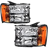 AUTOSAVER88 Headlight Assembly Compatible with 2007-2013 GMC Sierra 1500/07-14 GMC Sierra 2500HD 3500HD Clear Lens Chrome Housing with Amber Reflector