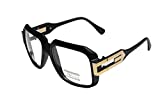 Large Classic Retro Square Frame Clear Lens Glasses with Gold Accent (Matte Black Gold)