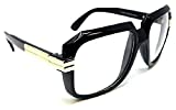 Gazelle Emcee Oversized Square Sunglasses w/ Clear Lenses (Black & Gold Frame, Clear Lenses)