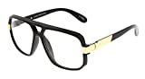 Gazelle Swag Square Oversized Sunglasses w/Clear Lenses (Black & Gold, Clear)