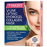 7 Piece Double Chin Reducer - V Line Shaping Face Masks - Toning Hydrogel Collagen Mask with Aloe Vera - Anti-Aging and Anti-Wrinkle Band