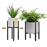 2 Pack Metal Plant Stand Indoor with Adjustable Width Fits 8 to 12 Inch Pots,Mid-Century Flower Holder for Corner Display-Black(Planter and Pot Not Included)