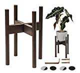 Dark Wood Indoor Plant Stand with Adjustable Holder to Fit Small or Large Pots ( 8, 9, 10, 11, and 12 Inches ) - Bamboo Stands for Planters and Flower Vases - Dark-Bronze Color