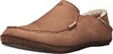 OluKai Moloa Slipper Men's Slippers, Premium Nubuck Leather Slip On Shoes, Shearling Lining & Gel Insert for Maximum Comfort, Drop-In Heel Design, Toffee/Dk Wood, 10