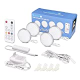 Wobane LED Under Cabinet Lighting Kit, Super Bright Puck Lights, 112 LEDs, 700lm, ETL Adapter with RF Remote Control Kit for Kitchen,Closet,Counter,Bookshelf,Shelf,Display Case,Sliver, 6000K White