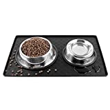 Coomazy Pet Feeding Mat for Dogs Cats Rabbits, Non-Slip Grip for Wood Floor or Carpet, Silicone Waterproof Mat for Bowls Food Treats (M: 18.9x11.8in, Black)