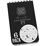 Rite in the Rain Weatherproof Field Interview Notebook, 3" x 5", Black Cover, Field Interview Form Pages, 6 Pack (No. 104L6)