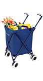 VersaCart Transit -The Original Patented Folding Shopping and Utility Cart, Water-Resistant Heavy-Duty Canvas with Cover, Double Front Swivel Wheels, Compact Folding, Transport Up to 120 Pounds, Blue