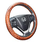 ZYHW Car Steering Wheel Cover Universal 15 inch Auto Antislip Leather Protector Flower Grain Brown