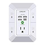 USB Wall Charger, Surge Protector, QINLIANF 5 Outlet Extender with 4 USB Charging Ports (4.8A Total) 3-Sided 1680J Power Strip Multi Plug Outlets Wall Adapter Spaced for Home Travel Office (3U1C)