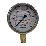 2.5" Pressure Gauge; 0-10 PSI; 1/4" NPT Bottom Connect(Brass); SS CASE; Brass INTERNALS and Fitting; Liquid Filled