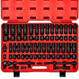 NEIKO 02448A 1/2" Drive Master Impact Socket Set, 65 Piece, Standard SAE (3/8"-1-1/4") & Metric (10-24 mm) Sizes, Deep & Shallow Kit, Includes Adapters & Ratchet Handle, 1/2 Impact Socket Set