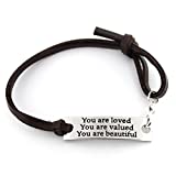 Inspirational Gifts for Women Saying Stamped You are Loved You are Valued You are Beautiful Leather Inspirational Bracelet