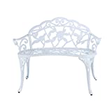 Patio Balcony Bench Double Seat, Anti-Rust Cast Aluminum Patio Garden Bench for Park Yard Outdoor Furniture White