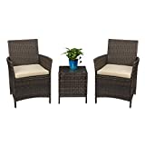 Devoko Patio Porch Furniture Sets 3 Pieces PE Rattan Wicker Chairs with Table Outdoor Garden Furniture Sets (Brown/Beige)