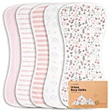 5-Pack Organic Burp Cloths for Baby Boys and Girls - Ultra Absorbent Burping Cloth, Burp Clothes, Newborn Towel - Milk Spit Up Rags - Burpy Cloth Bib for Unisex, Boy, Girl - Burp Cloths (Sweet Charm)