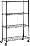 Amazon Basics 4-Shelf Adjustable, Heavy Duty Storage Shelving Unit on 4'' Wheel Casters, Metal Organizer Wire Rack, Black (36L x 14W x 57.75H)
