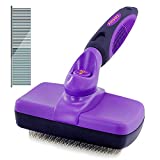 Pet Supplies Self Cleaning Slicker Brush, Dog Brush for Shedding [Upgraded Pain-free Bristles] Cat Deshedding Brush, Reduces Shedding and Tangling for Hair, with Stainless Steel Pet Comb (Purple)