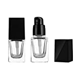 2Pcs 15ml/0.5oz Empty Clear Square Glass Emulsion Essence Bottle With Black Pump Head Cosmetic Foundation Travel Vials Containers Holder For Lotion Cleanser Essential Oils Liquids Body Cream