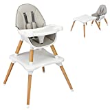 HONEY JOY Baby High Chair, 5-in-1 Convertible Wooden Highchair for Babies and Toddlers/ Table and Chair Set/ Booster Seat/ Toddler Chair with Safety Harness, 4-Position Removable Feeding Tray (Gray)