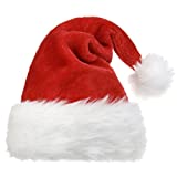 OPOLEMIN Santa Hat for Adults,Unisex Velvet Fabric Christmas Hat with Comfort Lining&Plush Brim, Large Santa Hat for Women Men Xmas, Christmas Hat for Holiday New Year Party(Red)