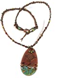 Boho Leather Stamped Scroll & Turquoise Rust Copper Necklace Jewelry for Women