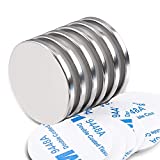 MIKEDE Neodymium Rare Earth Disc Magnets, Strong Permanent Magnets with Double Sided Adhesive Ideal for Fridge, DIY, Building, Scientific, Craft, etc, 1.26 inch D x 1/8 inch H - 6 Packs