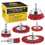 Dura-Gold 6 Piece Abrasive Filament Nylon Wire Bristle Drill Wheel and Cup Brush Set - Coarse Sanding Scuffing, 1/4" Drill Shank - Remove Rust, Corrosion, Paint - Surface Prep Truck Bed Liner Coating